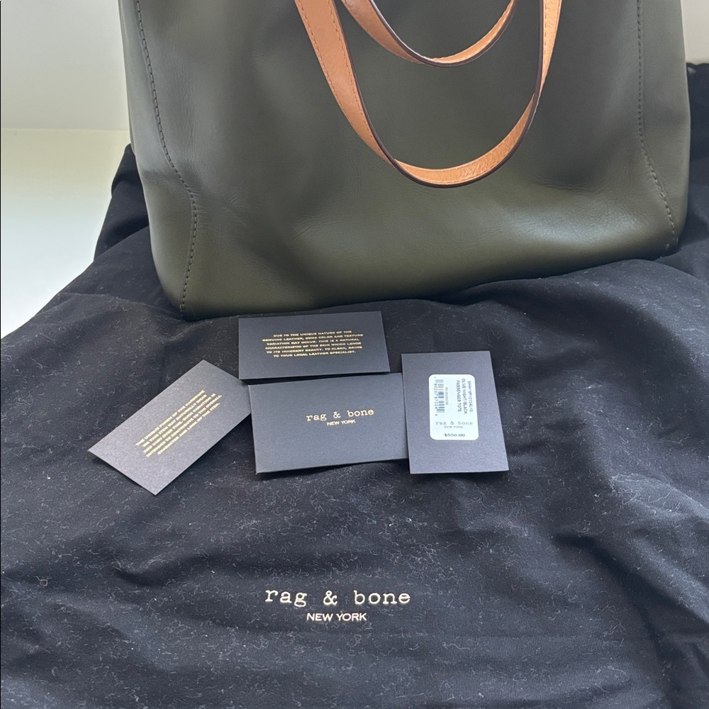 NWT Rag & Bone Olive/Black Tote with Tan Straps - Picture 10 of 11